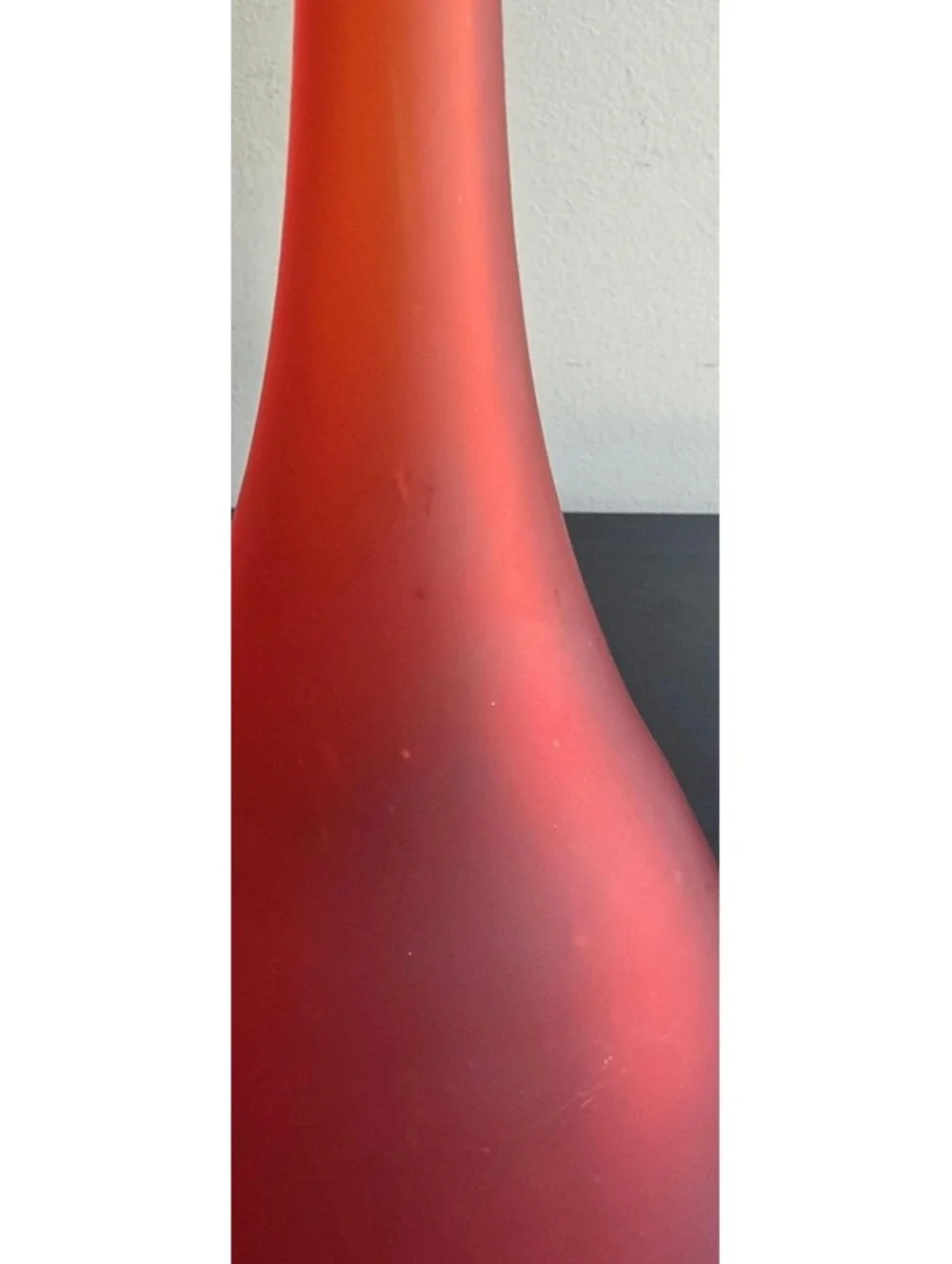 Vintage Murano Style Satin Red Art Glass Bud Vase Blue Rim Carlo Moretti Style